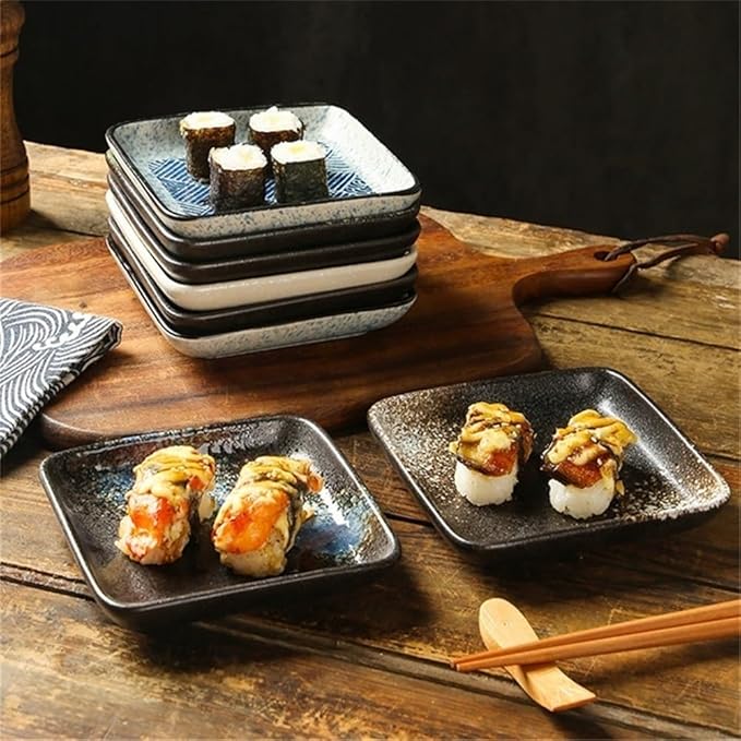 Appetizer Plates Square Ceramic Sushi Plate Shallow Sauce Dish Soy Meat Salad Trays Kitchen Accessories for Condiment