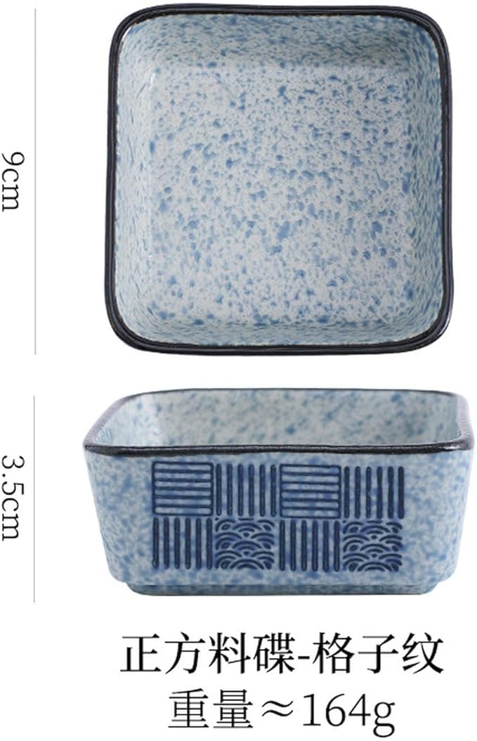 Japanese household ceramics simple underglaze color creative personality exquisite dishes-short square bowl (plaid)