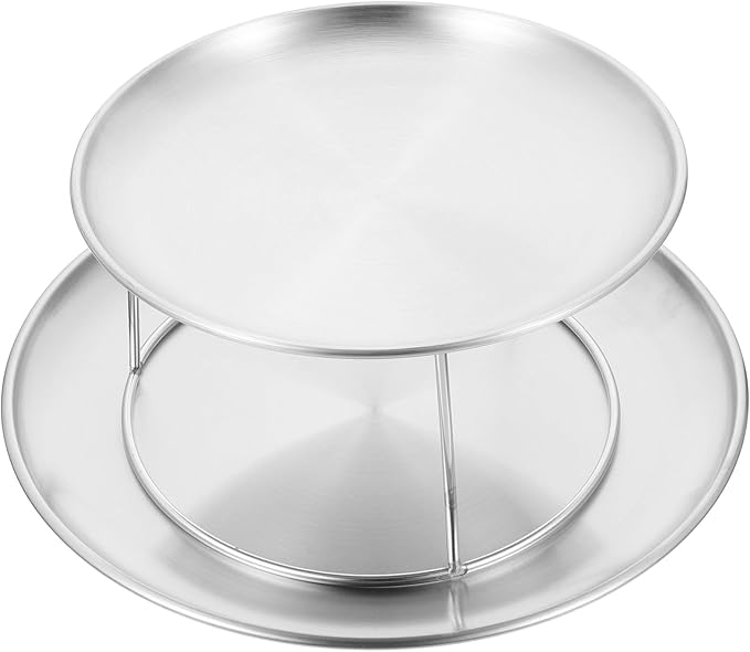 UPKOCH 2 Tier Stainless Steel Serving Tray Set, Metal Cupcake Stand & Seafood Platter for Party, Silver Round Dessert Display Plates for Afternoon Tea, Baby Shower