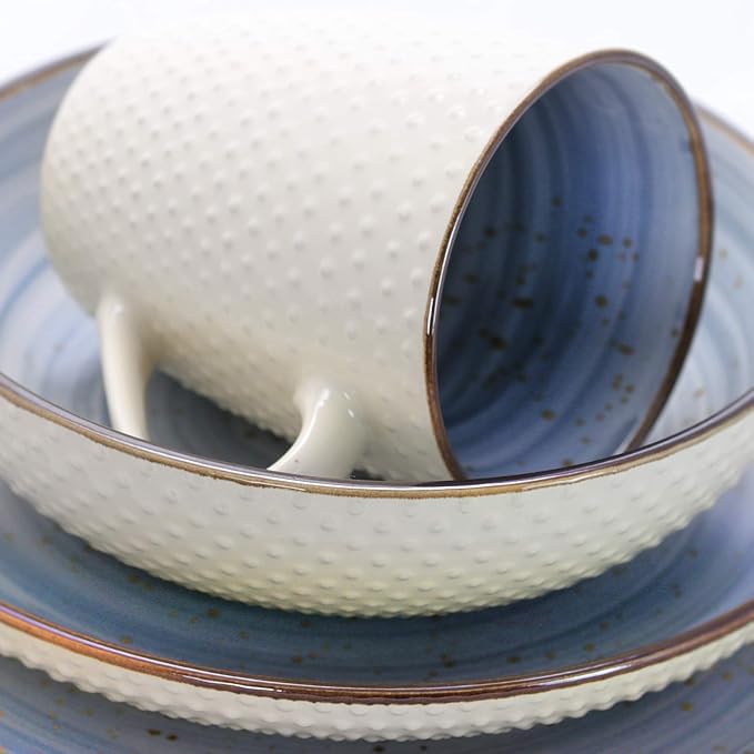 Elama Luxurious Mellow 16Piece Dinnerware Set in Powder Blue with Complete Setting for 4