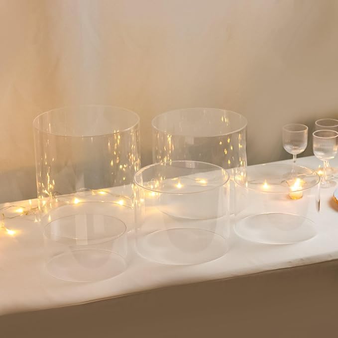 Efavormart Set of 5 Acrylic Cake Stands 8.5", 9", 10", 11", 12" Round Cylinder Design Clear - Display Risers for Weddings