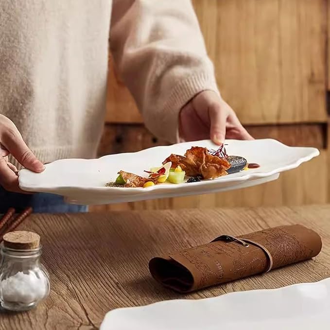 Kitchen Plates Creative Restaurant Kitchen Tableware Irregular Ceramic Dinner Plate Appetizer Plate Salad Plate Dessert Plate Restaurant Plates(16inch)