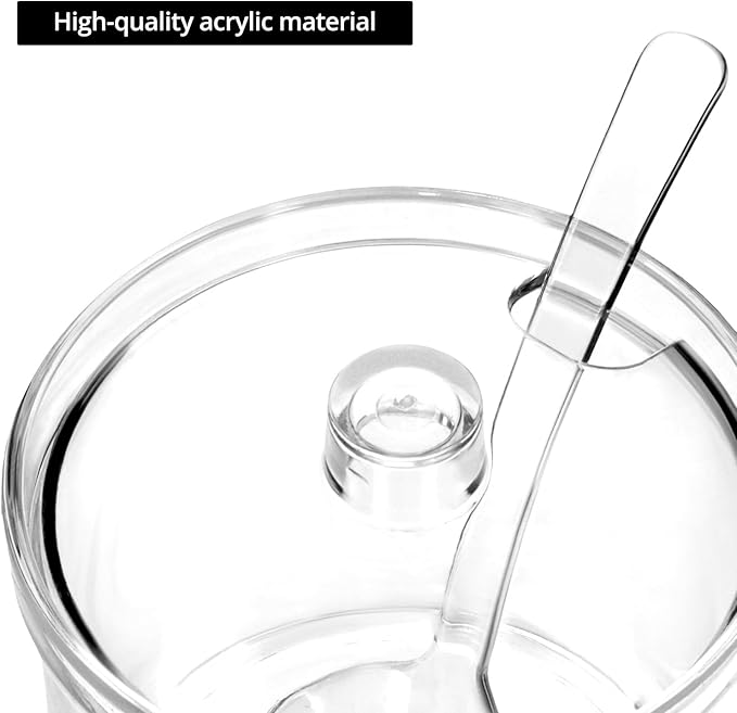 QWORK 4-Piece Clear Acrylic Sugar Bowl Set with Spoon and Airtight Lid, 210ml Condiment Keeper Sugar Jar for Sugar, Salt, Tea, and Spices