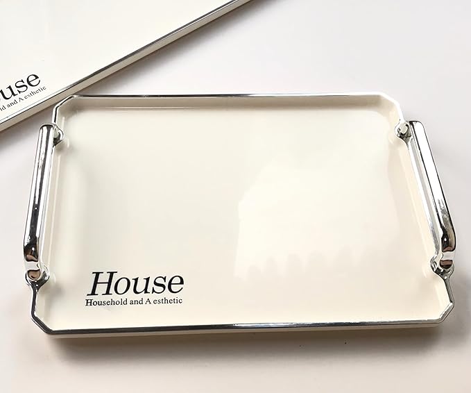 Generic Decorative Tray 2 Packs Large Serving Trays for Coffee Table, Rectangular Coffee Table Tray White Ottoman Tray Living Room Decor Tray with Handles Length 12'' and 16'', HWTP02-US