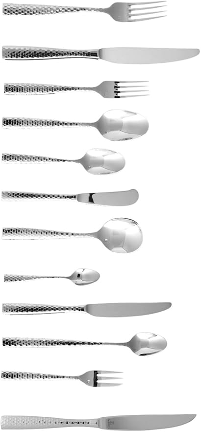 Fortessa Lucca Faceted 18/10 Stainless Steel Flatware Salad/Dessert Fork, Set of 12