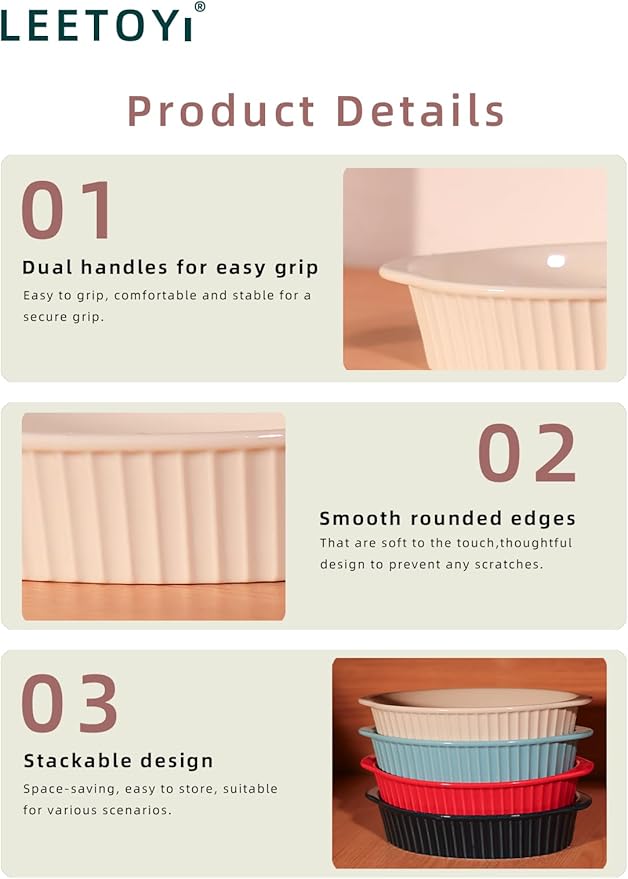 LEETOYI Porcelain Small Oval Au Gratin Pans, Baking Dish Set for 1 or 2 person servings, Bakeware with Double Handle for Kitchen and Home, Set of 2 (Red)