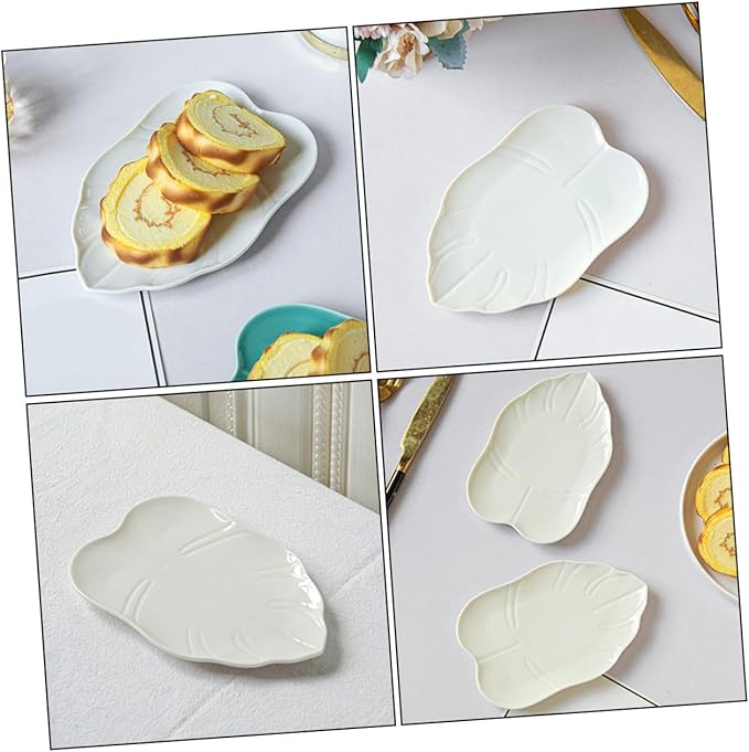 Ciieeo Leaf Shaped Ceramic Serving Dish Multi Function Appetizer Plate for Fruits Desserts and Snacks Food Plate for Parties Gatherings and Family Reunions