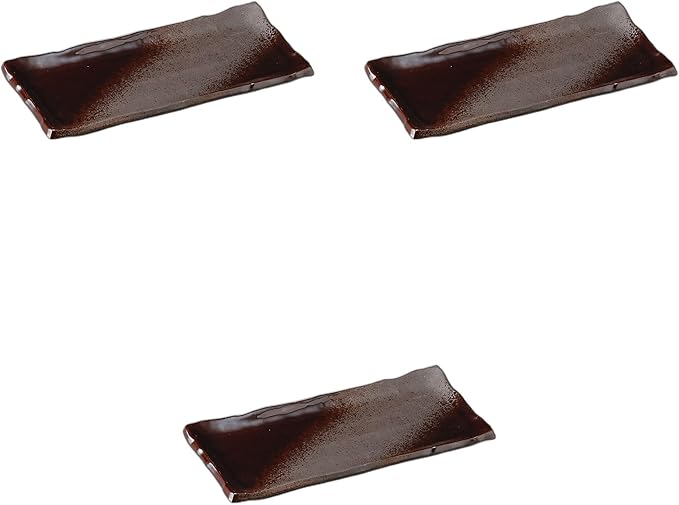 Setomonohonpo Set of 3 Bizen Gray Glaze Rectangular Serving Plates [8.1 x 4.1 x 0.6 inches (20.5 x 10.5 x 1.5 cm)] | Appetizer Plates Porcelain