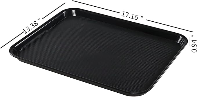 6 Packs Plastic Serving Tray, 17.16" x 13.38" Plastic Fast Food Trays for Eating, Black