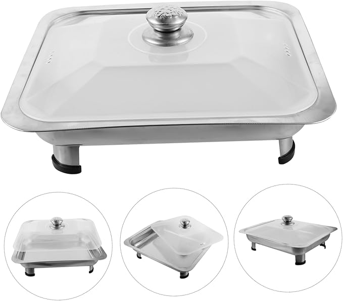 Alipis Stainless Steel Platter Box Lid Divided Serving Tray Buffet Plate Easy to Clean Round Corner Design Visual Cover