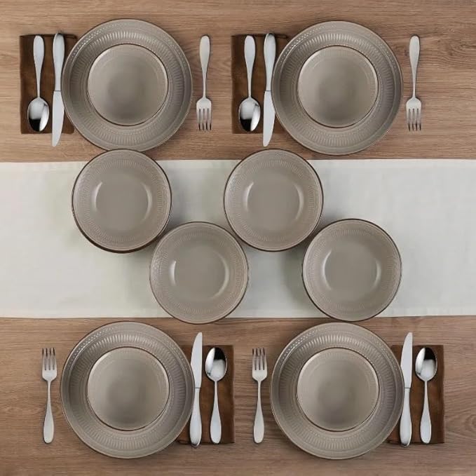 12-Piece Dinnerware Set Stoneware Ceramic Tableware Set Hotel Plate and Bowl Dinner Plate Set