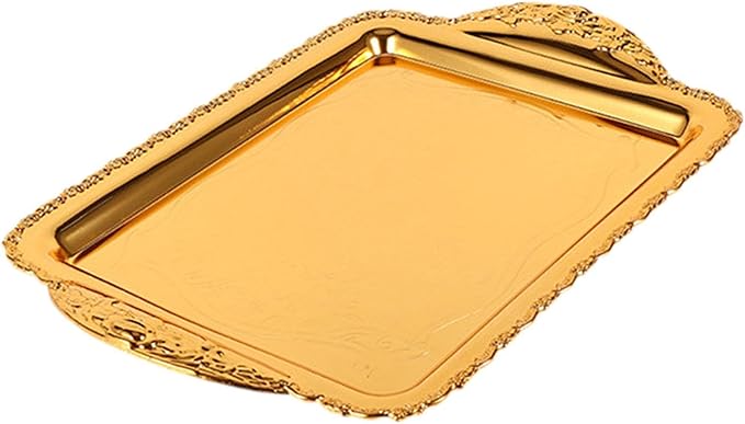 Decorative Fruit Tray Serving Platter Handcrafted Wearproof Drop Resistant Rectangle Plate Fruit Plate for Home Restaurant, Gold, Medium