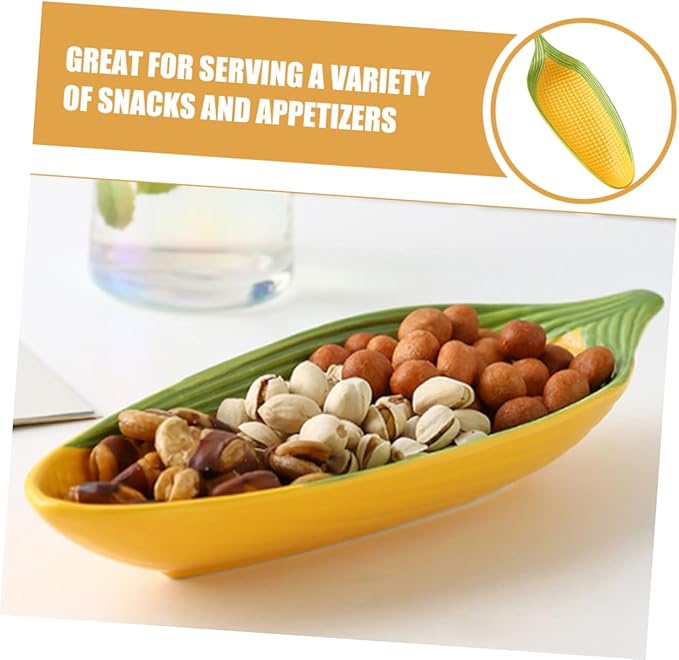 Zerodeko Handpainted Ceramic Corn Plates with Shape for Snacks Appetizers and Desserts Serving Trays with Non-Slip Bottom Microwave and Dishwasher Safe