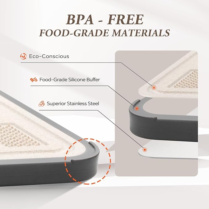 Stainless Steel Cutting Board, Metal Cutting Board 15"x10", Double-Sided Steel Chopping Board, Hygienic Non-Porous, Easy Clean Wheat Straw PP