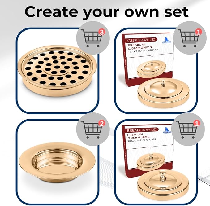 (Cup Tray) Gold Premium Communion Trays for Churches | Stainless Steel Communion Ware Set, Supplies | 40 Cup Tray