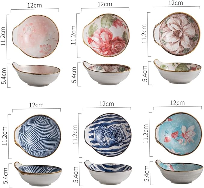 Mobestech 3Pcs Ceramic Appetizer Plates Hand Painted Sauce Bowls for Dipping Seasoning Kitchen Tableware for Home School Picnic Travel Random Styles