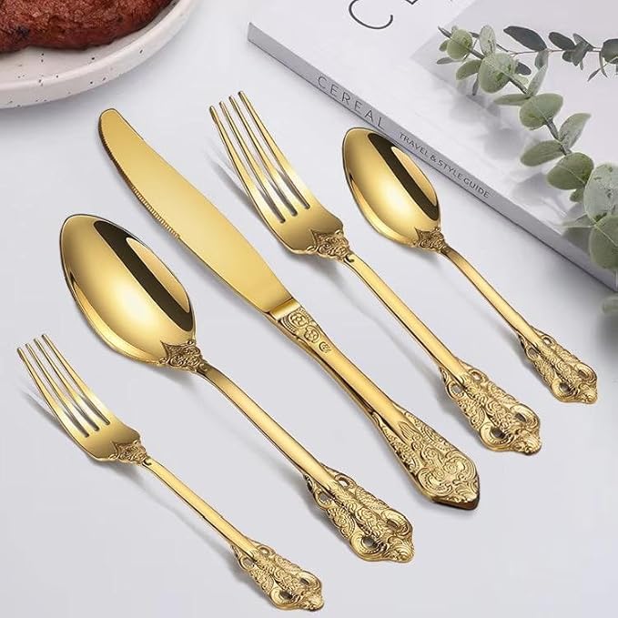 Gold Silverware Set, 30-Piece Flatware Set for 6, 304 Stainless Steel Gold Cutlery, Mirror Polished, Dishwasher Safe Modern Tableware