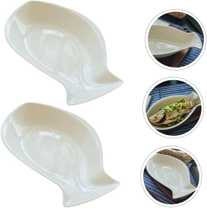 Plate,2pcs Fish Plate Fruit Tray Kitchen Decor Bowl Dishes Appetizer Plate Cooker Salad Bowl with Lid Pantry Trays Snack Plates Containers for Food Portable Food Container White Ceramics