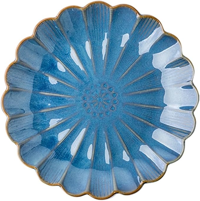 SONGCHAO Party Supplies 10 Inch Petal Plate Embossed Dessert Plate Ceramic Plate Salad Plate Home Kitchen Ceramic Dinnerware Plate Party Plates (Color : A, Size : 10inch)