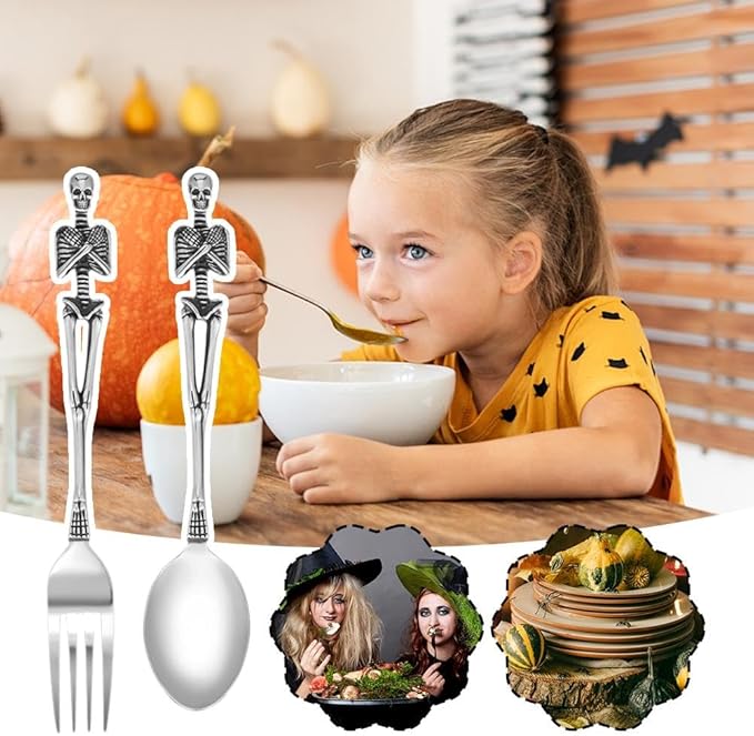 Stainless Steel Skeleton Forks and Spoons Goth Silverware Set Flatware Tableware Design Modern Look Great Gifts for Halloween Easter and Christmas (Fork)