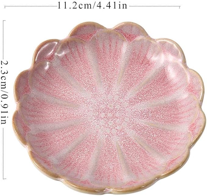 HEXEH Salad Plate 3pcs Ceramic Dip Bowls Sauce Dishes Flower Shape Ceramic Seasoning Dishes Serving Dishes Sushi Soy Dishes for Snack Fruit Appetizer Dessert Plastic Plate (Color : Pink)