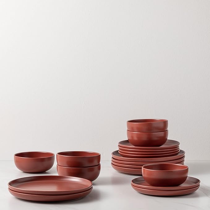 Casafina Ceramic Stoneware 12-Piece Place Setting Service for 4, Pacifica Collection, Cayenne | Microwave & Dishwasher Safe Dinnerware Set | Food Safe Glazing | Restaurant Quality Tableware