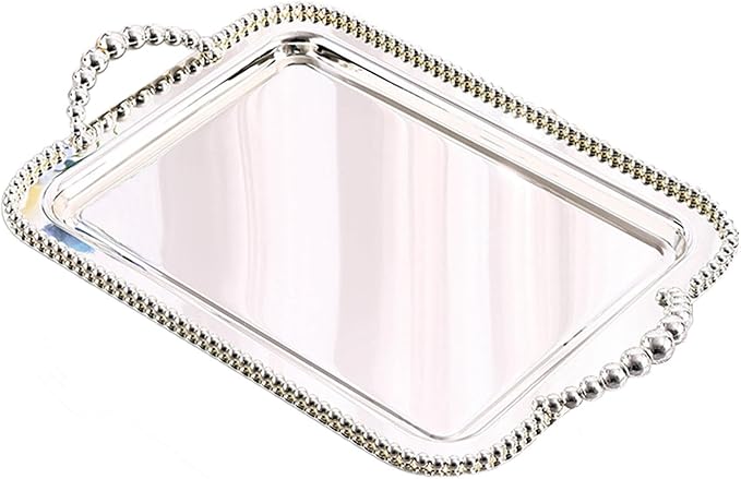 Serving Tray Mirror Tray Multifunction Elegant Dessert Tray Jewelry Tray Food Tray for Toilet Cafes Dresser Tea House Bedroom, silver