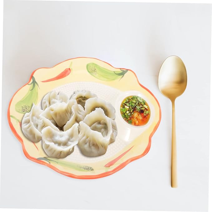 OUNONA Ceramic Divided Dumpling Plate with Sauce Dish Elegant Serving Tray for Snacks Fruits and Appetizers for Home Weddings and Gatherings