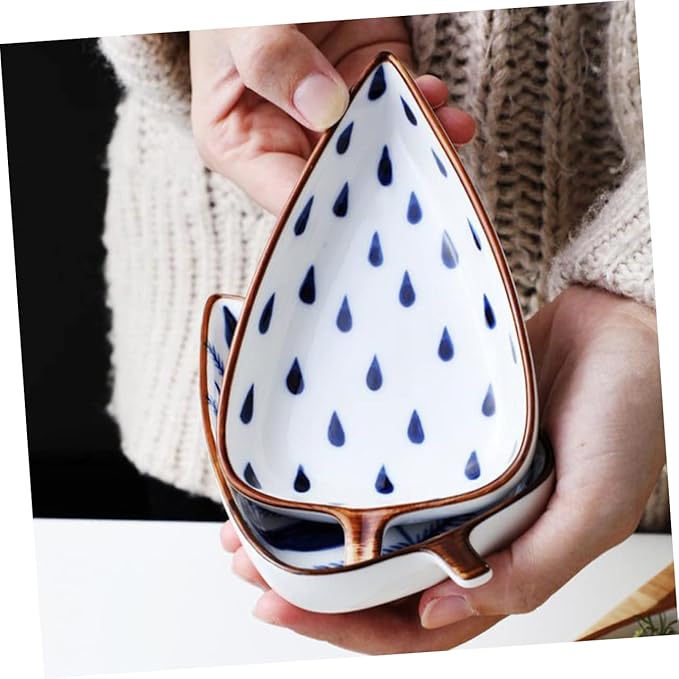 Alipis Leaf Shaped Ceramic Seasoning Dish Random Pattern Snack Plate for Dipping Sauces Fruits Nuts and Condiments Versatile Appetizer Bowl for Home Kitchen Bbq and Parties