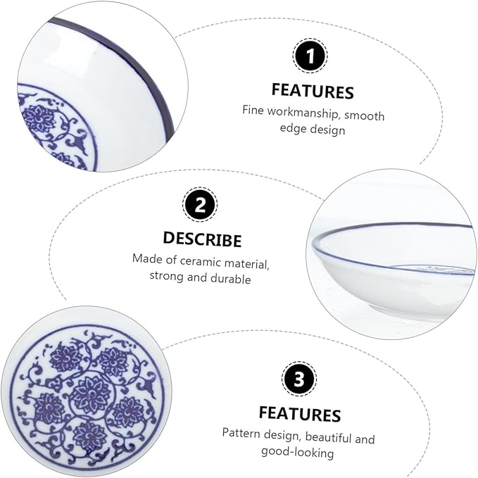 Mobestech 4pcs Vintage Hand-Painted Blue and White Ceramic Sauce Dish Set Condiment Plate for Dipping Soy Sauce Serving Bowls for Appetizers