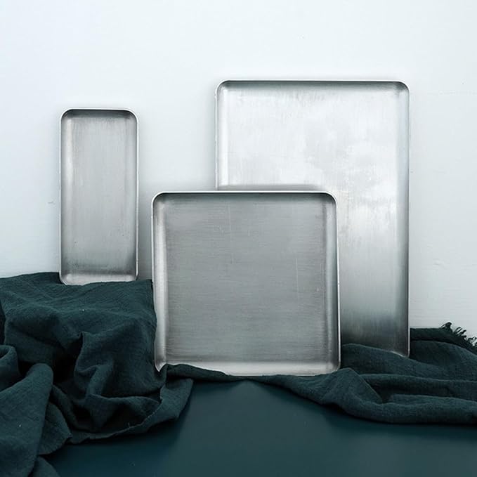 Aluminum Vintage Serving Tray Practical Storage Plate for Home Use Silver Rustic Industrial Style Small Retro Food Display Organizer