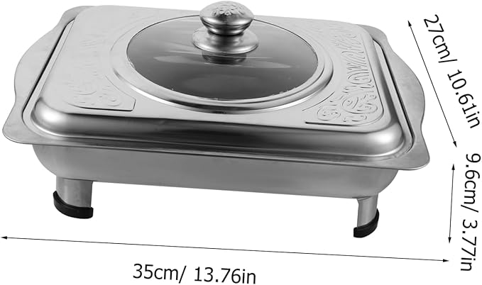 590g Stainless Steel Dinner Plate for Buffet Rectangular Serving Tray Lid for Parties and Entertaining