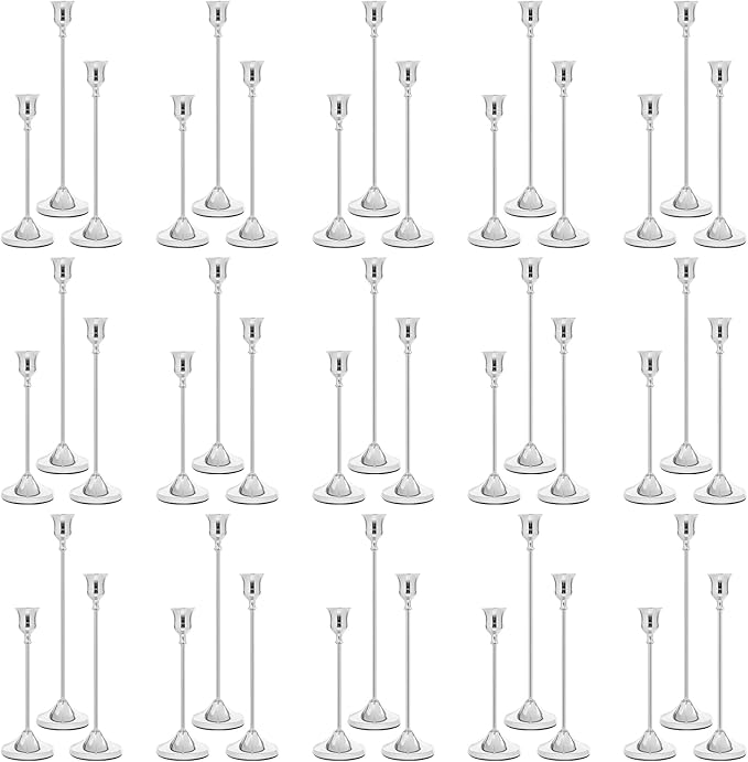 Candlestick Holders 45 PCS, Metal Taper Candle Holder, Silver Candle Holders for Pillar Candles, Vintage Dining Table Centerpiece Decorations for Wedding Party Christmas Halloween Decor
