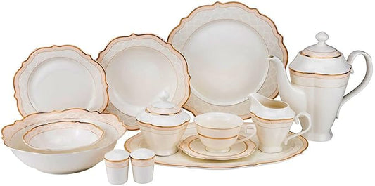 Euro Porcelain 57-pc Banquet Dinnerware Set, Luxury Bone China Tableware, Service for 8 (6664G) 6664-20