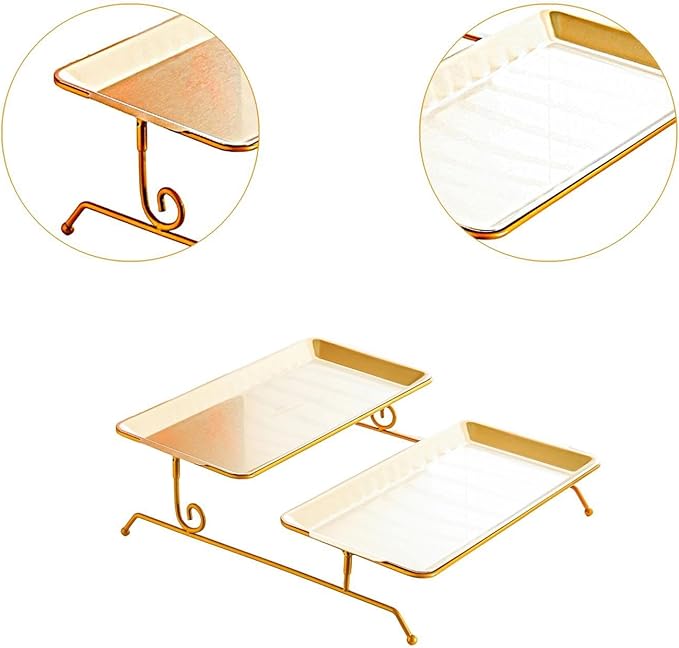 Fruit Tray Dessert Tray Serving Dish Two Layer Platter Organizer Iron Construction Modern Design Suitable for Gift Giving Dining Table Event, Gold