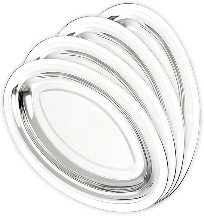 4 Pcs Stainless Steel Serving Tray Large Oval Platter Set,Stainless Steel Platter Heavy Duty Mirror Polish Oval Sizzle Platters Plate for All Dining Occasions,Kitchen,11.0",11.8",13.8",15.7"