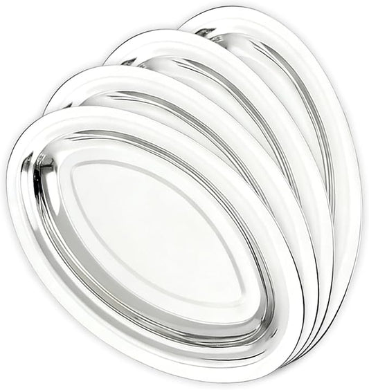 4 Pcs Stainless Steel Serving Tray Large Oval Platter Set,Stainless Steel Platter Heavy Duty Mirror Polish Oval Sizzle Platters Plate for All Dining Occasions,Kitchen,11.0",11.8",13.8",15.7"