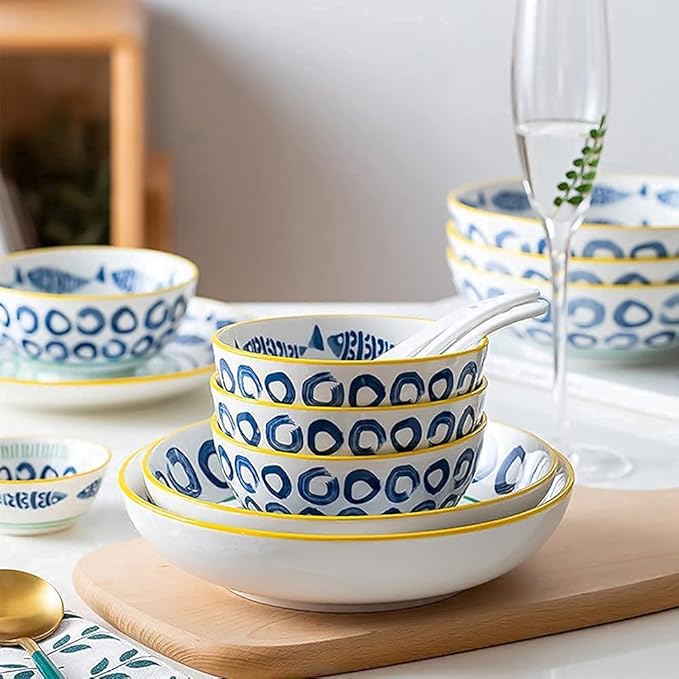 Dinnerware Sets Dish Set,19 Pcss,Creativity Japanese-Style Porcelain Tableware Set with Plates and Bowls,Ceramic Dinner Set for Home Kitchen