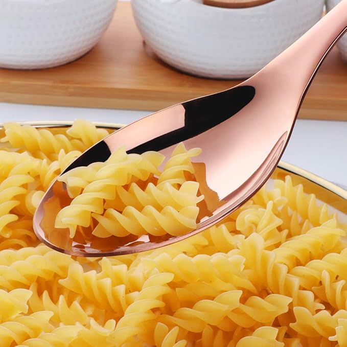 Buffet Serving Spoons, Stainless Steel 10 Inch Rose Gold Plated Server Set of 2, Large Salad Serverware Utensils, Dishwasher Safe