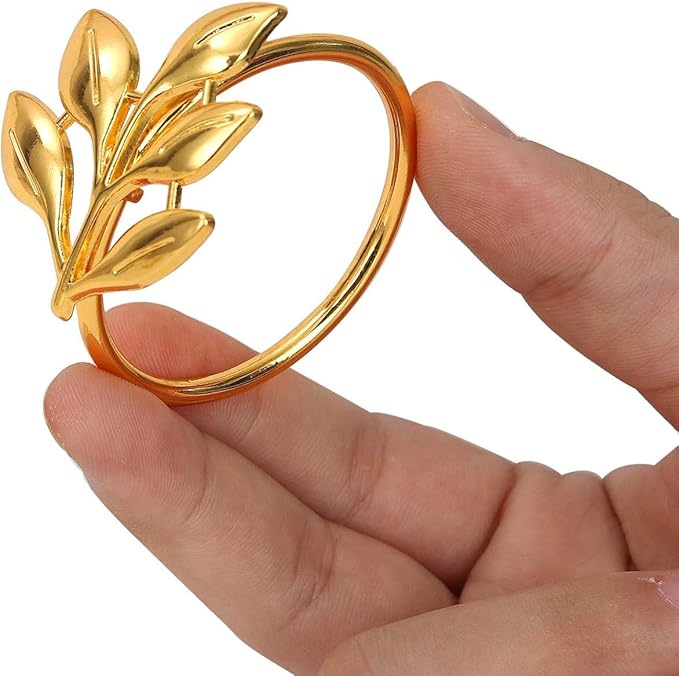 KPOSIYA Set of 50 Leaf Napkin Rings Metal Gold Napkin Holder Table Napkin Rings for Thanksgiving Day Christmas Dinning Table Parties Everyday (Ye Zi-Gold 50)