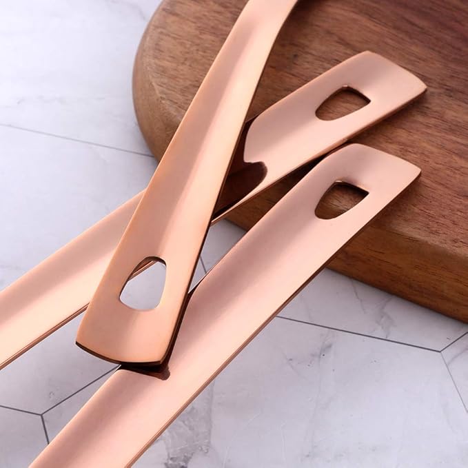 Stainless Steel Serving Spoons: Long Handle Flatware Set of 6 - Large Metal Kitchen Serving Tablespoons for Buffet Banquet 13-Inch Rose Gold