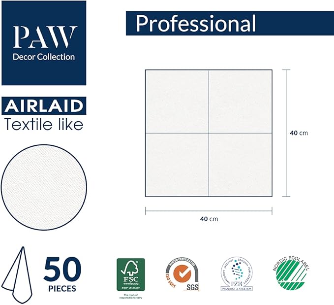 PAW - 50 Pieces Linen-Feel Paper Paper Napkins 16" x 16", Disposable Cloth-Like Napkins with Golden Leaves Design, Dinner Napkins for Party, Wedding, Barbecue, Picnic