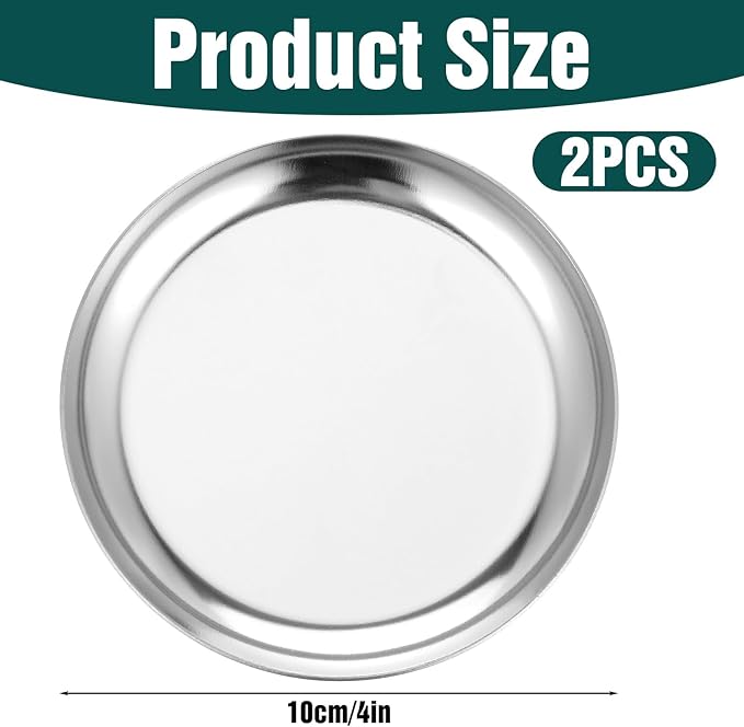 2 Pcs Silver Tray, 4 Inch Stainless Steel Round Serving Tray Circle Jewelry Trays Decorative Coffee Table Trays Display Serving Platter Candle Plate for Bathroom, Candle, Perfume, Countertop