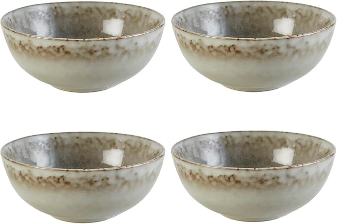 47th & Main Set of 4 Glazed Ceramic Bowls, 6.5" Diameter x 2.5" Tall, Sand