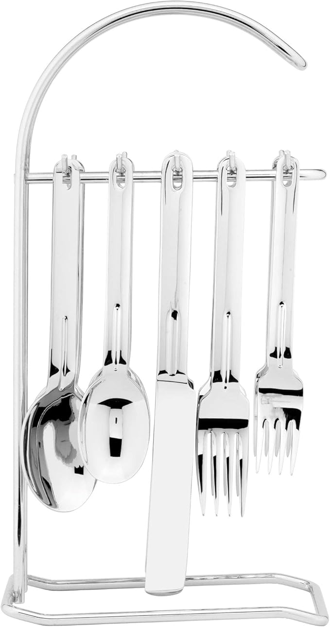 Supreme Housewares 20-Piece Stainless Steel Flatware Set with 1-Piece 12" Stand, Service for 4, Include Knives Forks Spoons Teaspoons Salad Forks Hanging Stand, Mirror Polished, Dishwasher Safe