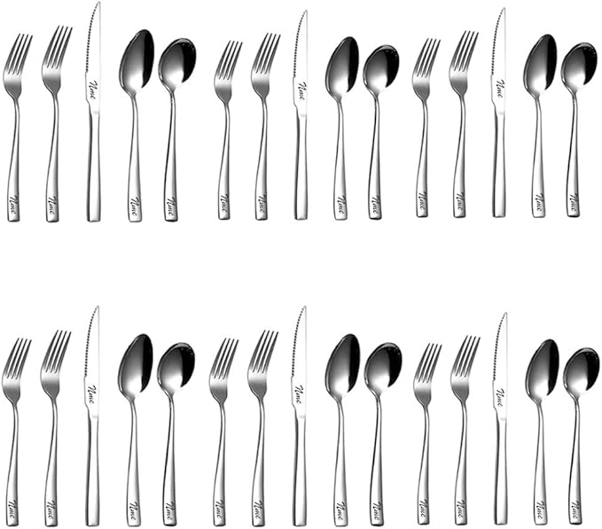 6 Set Personalized Flatware Set, 30-Piece Cutlery Set, Stainless Steel, Polished, Dishwasher Safe, Includes 6 Knives/6 Forks/6 Spoons, Engraved Names