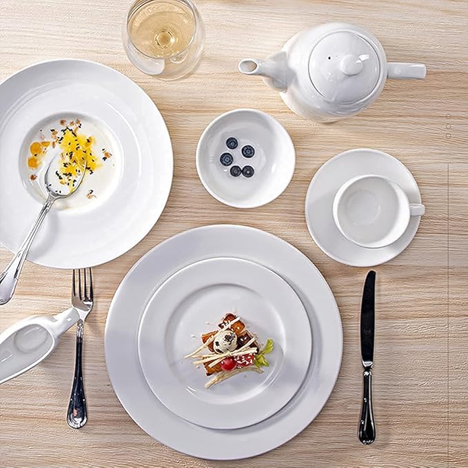 Classic 32pcs Dinnerware Sets Pure White,Elegant Ceramics Dinner Sets,Complete Porcelain Combi-Set,Fine Plates Bowls and Cups,Microwave and Dishwasher Safe,for Kitch,