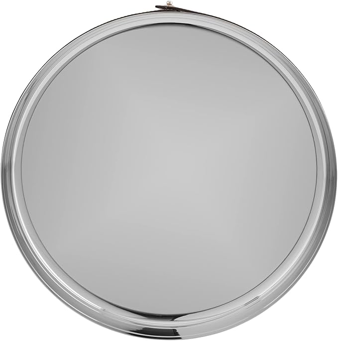 Nambe Tahoe Bar Tray | Stainless Steel Organizing Tray with Raised Edges and Leather Accent | Decorative Round Metal Serving Tray | 13in Removable Leather Accent
