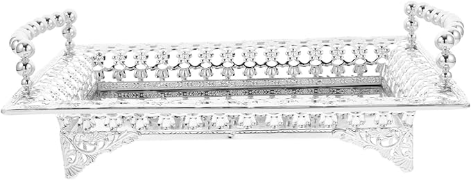 Unomor Nordic Style Metal Fruit Serving Tray with Handle 270# Silver Decorative Snack Plate for Parties and Entertaining Appetizer Storage Holder