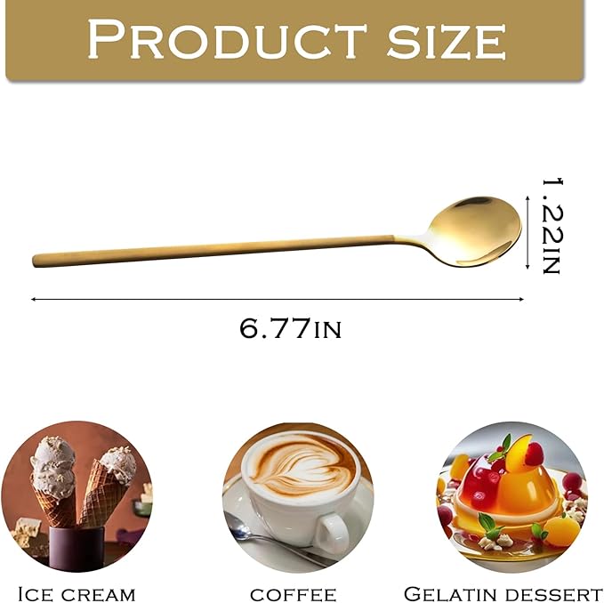 4-Piece Dessert Spoons Set,Stainless Steel Dessert Spoons,Silverware Teaspoon for lce Cream,Tiramisu,Pudding,Yogurt
